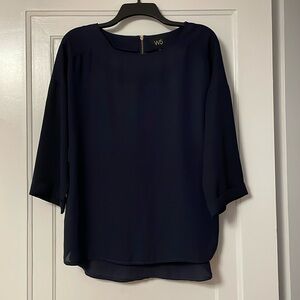 W5 Navy Blue Blouse with Gold Zipper Back Size L